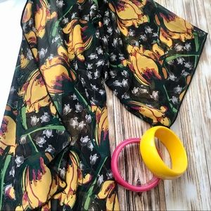 Black Floral Kimono with black fringe